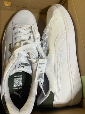 NIB Men’s Sz12 Puma ‘Low-Top Crisp White Classic Ace Court Sneakers /